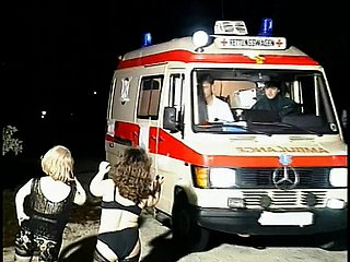 Horny elfin sluts swell up guy's gadget in an ambulance